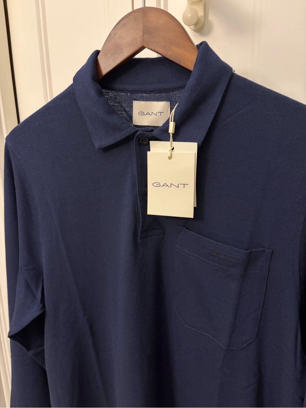 GANT Men's Navy Long-Sleeve Tencel Wool Polo Shirt